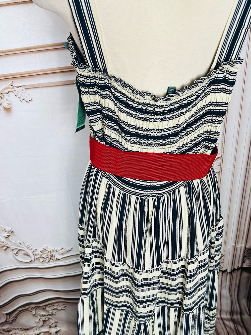 Terra & Sky Navy and White Striped Maxi with Red Bow Belt - Picture 9 of 11